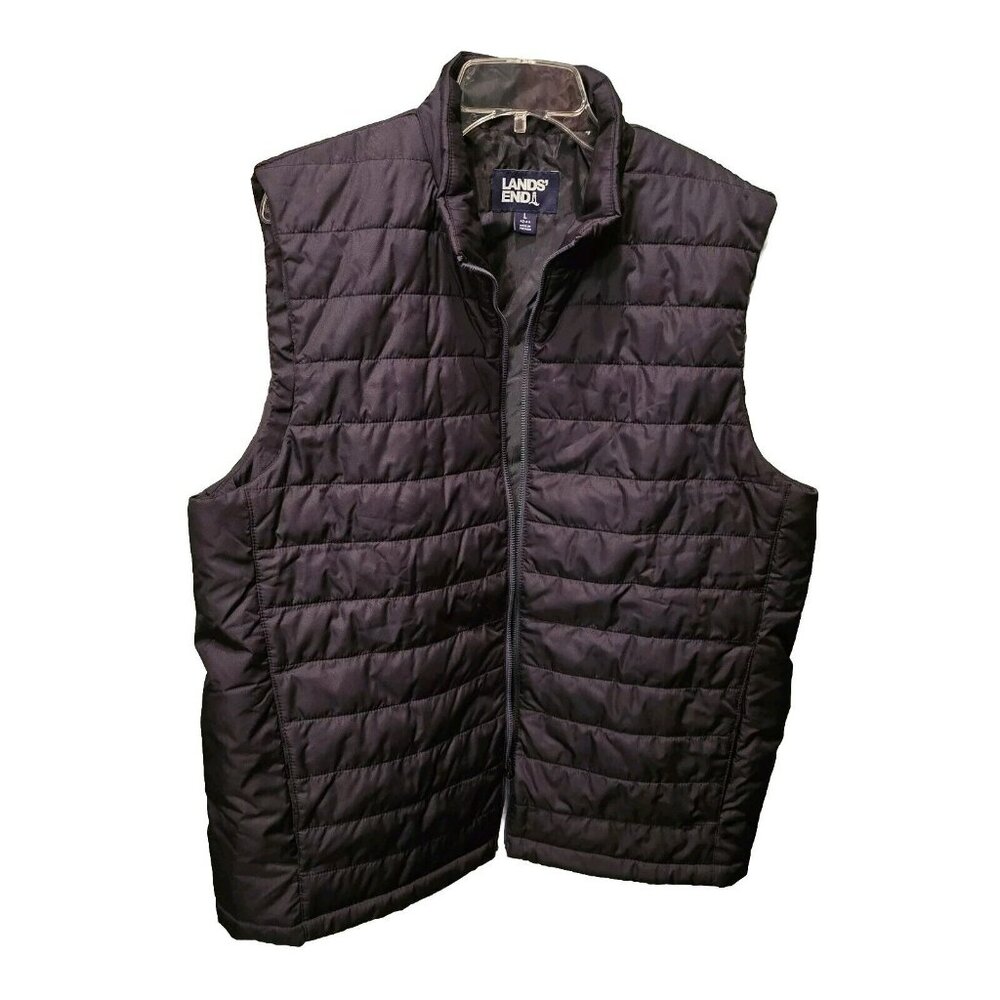 Lands End Puffer Vest Full Zip Prima Loft Navy Blue Adult L Large